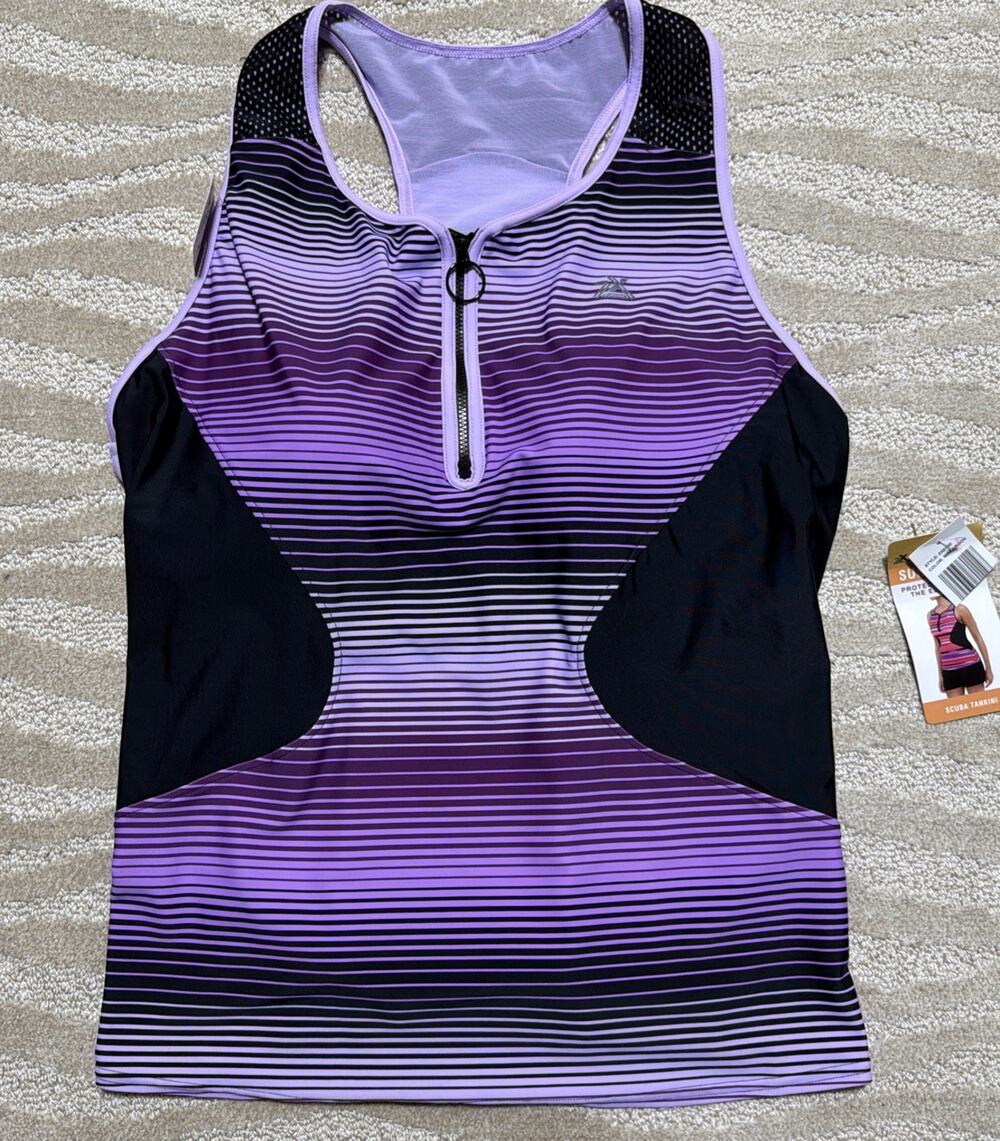 ZeroXposur Womens 2X Scuba Tankini Swimsuit Top Racerback Yoga Run Bike New